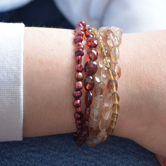 Multi Strand Bracelet with Garnets and Quartz - Handmade - Picture 2 of 10